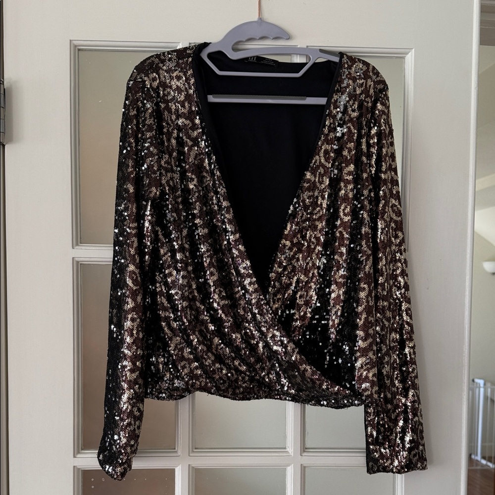 Zara Black and Gold Sequin Blouse